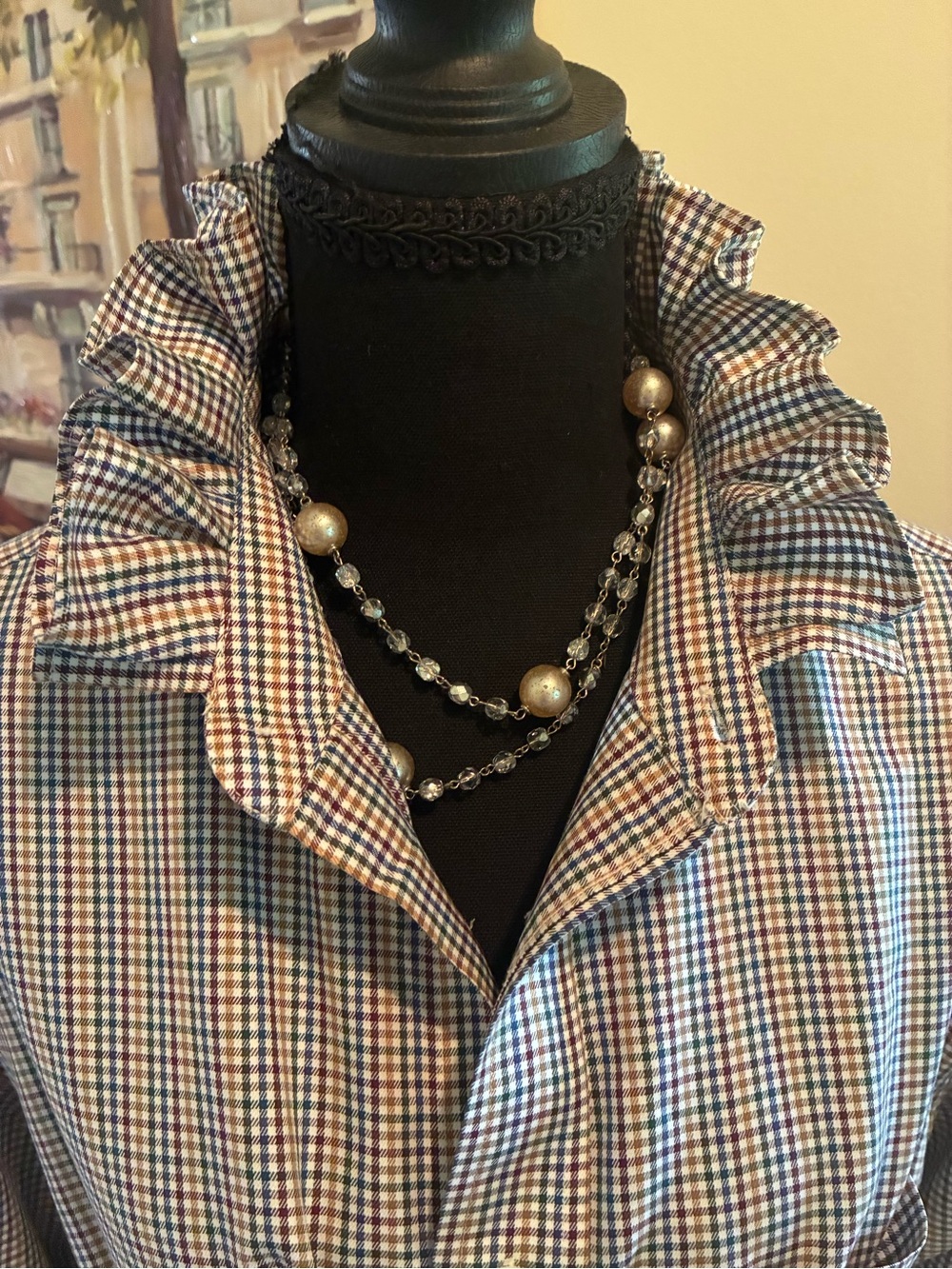 Jos. A. Bank Blue and Brown Checked Tie-Front Button Down Shirt - Picture 5 of 7
